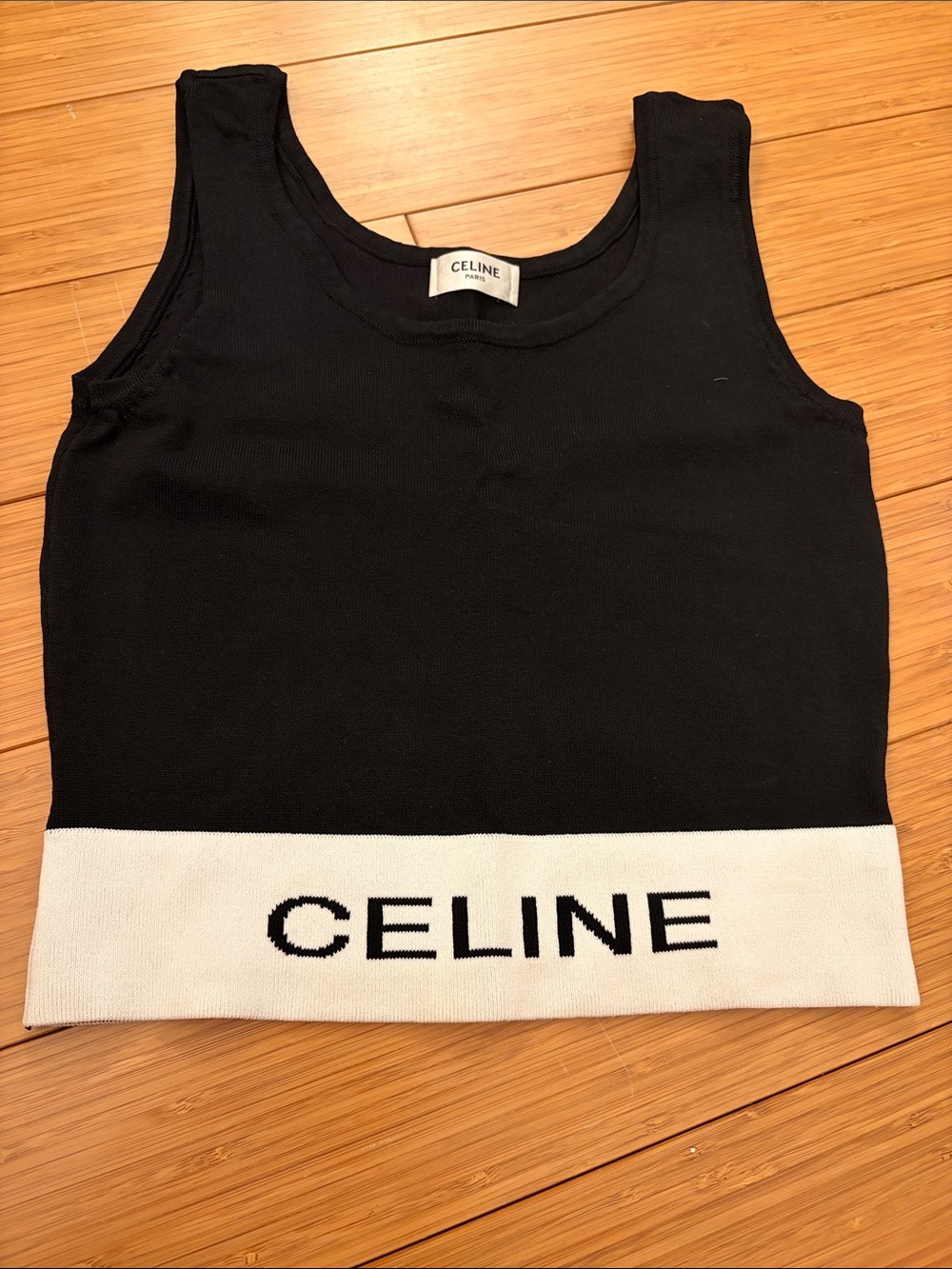 Celine Black & White Logo Knit Crop Tank
